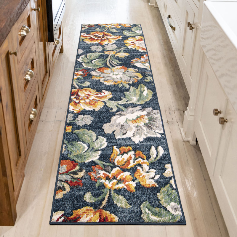 Wildon Home Kuniza Distressed Navy Daisy Stain Resistant Area Rug Wayfair